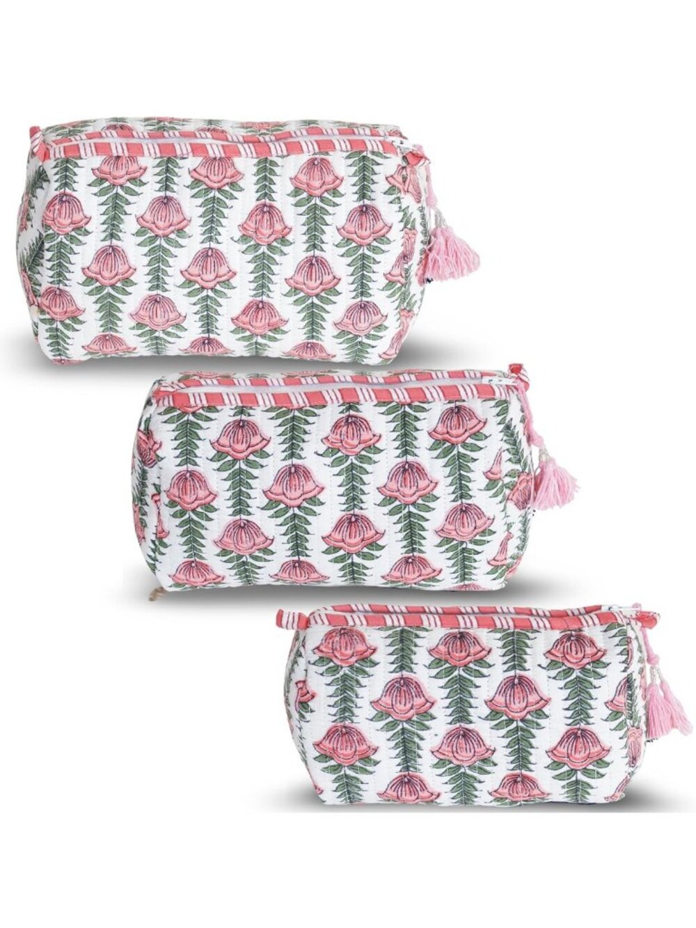 3pcs Quilted Cotton Tiger Print Travel Toiletry & Makeup Organizer Set